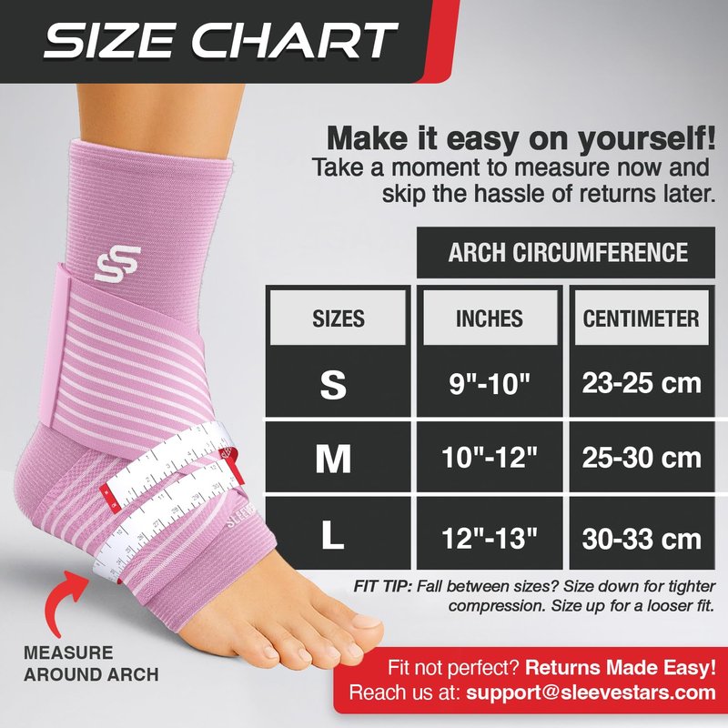 Sleeve Stars Ankle Brace for Women & Men, Ankle Wrap for Sprained Ankle, Compression Sleeve for Plantar Fasciitis Relief, Easy Customizable Support: w/Removable Strap (Single/S:9"-10"/Baby Pink)
