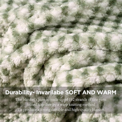 Zyrah Green and White Fleece Throws for Couch Super Soft Throw Blanket Plaid Lightweight Decorative Fuzzy Cozy Blankets for Sofa Chair Bed 40x50 Inches