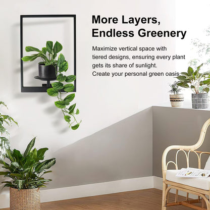 SUNLITOPTO Plant Wall Shelf, Metal Modern Style Frame, Picture Wall Plant Holder, Plant Frames for Living Space Decor Display Stand for Living Room Balcony Garden Patio (2 PACK(BLACK))