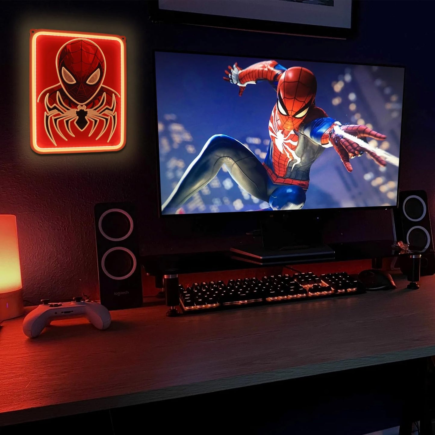 FRIFUN Spider Anime Neon Sign Led Light Up Sign Spiderman Neon Signs For Game Room Man Cave Bar Kids Bedroom Wall Decor Fun Birthday Gift