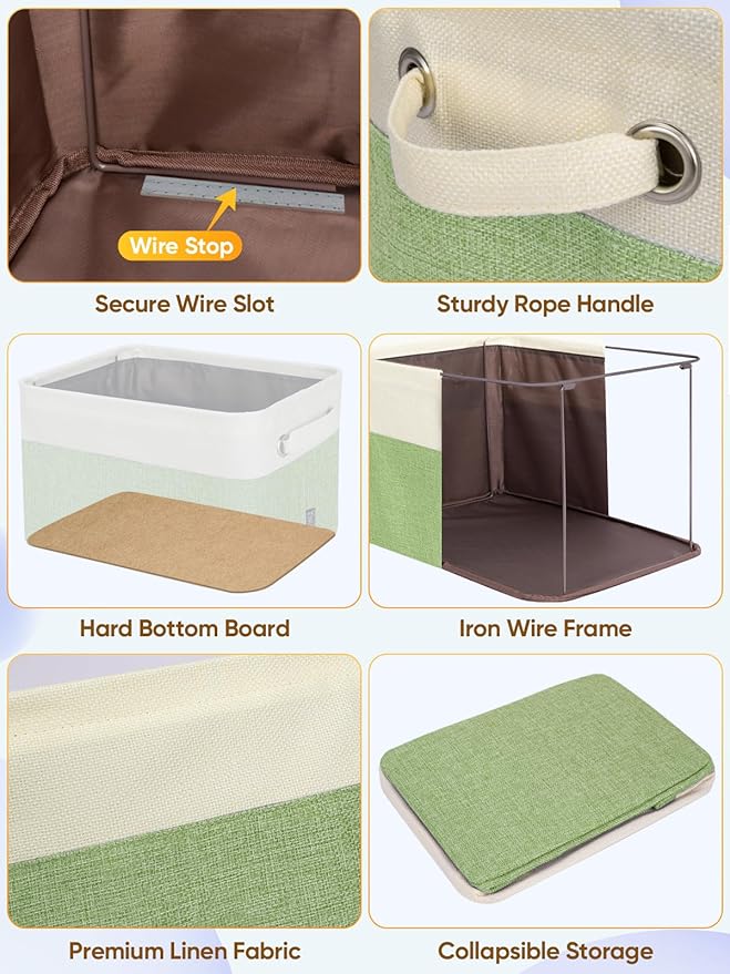 BALEINE 4 Pack Fabric Closet Storage Bins for Shelves, Linen Closet Organizers and Storage, Decorative Baskets for Organizing, Shelf, Clothes, Home, Office (Green, 15''x11''x9.5'')