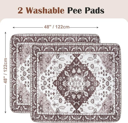 Washable Pee Pads for Dogs, 2 Pack Reusable Puppy Training Pads 48"x48" Super Absorbent Waterproof Dog Training Pads, Non-Slip Potty Pads, Whelping Pads Litter Mat Light Brown Medallion