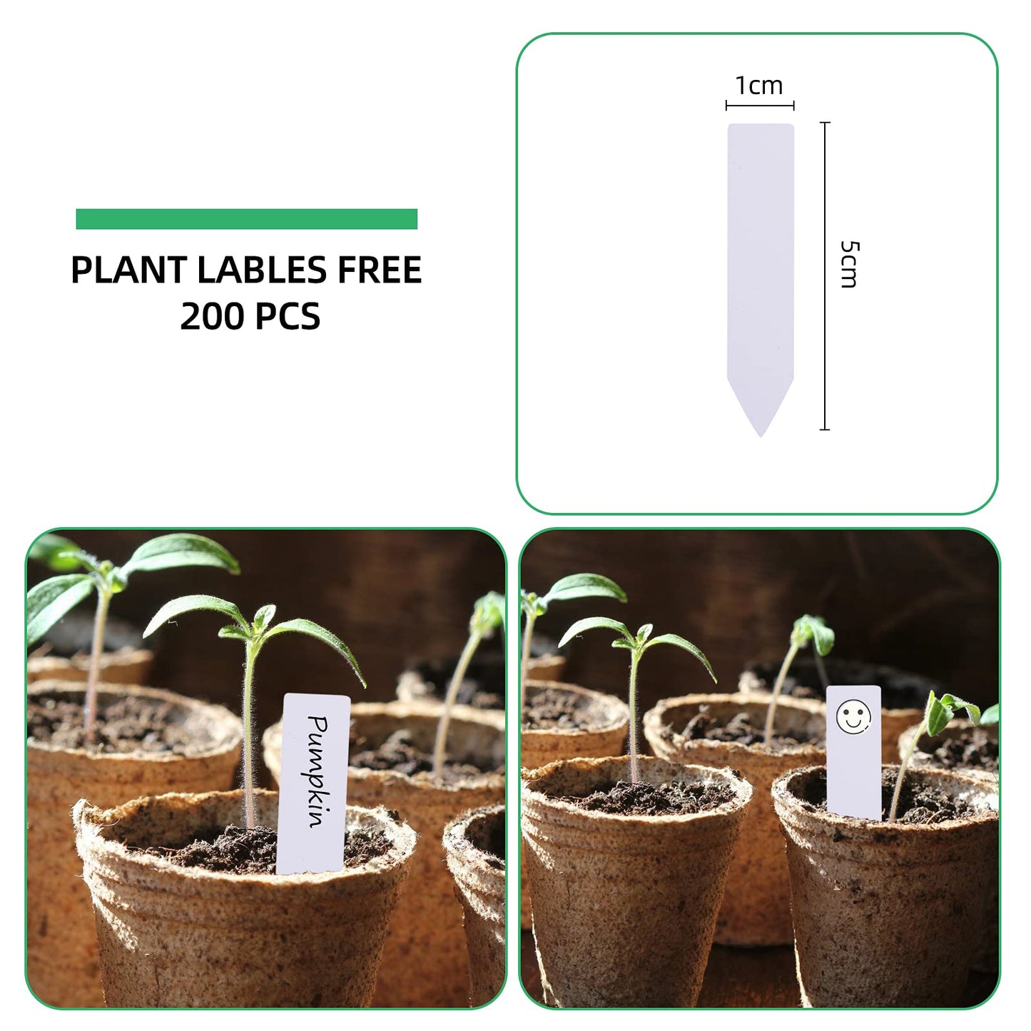 JERIA 200-Pack 3.15 Inch Peat Pots for Seedling with 200 Pcs Plant Labels,Outdoor Garden Germination Nursery Pots,Biodegradable Seed Starter Pots Kits