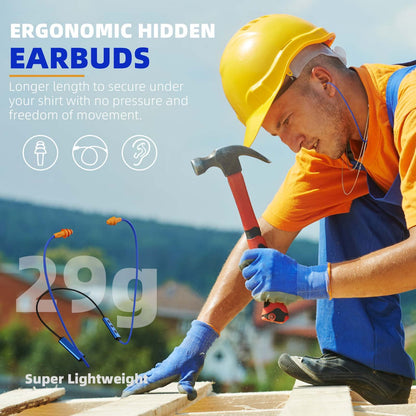 Cuzabe Ear Plugs Bluetooth Headphones for Work, Neckband Wireless Earbuds, Noise Reduction in-Ear Earphones with Mic and Controls, Waterproof Earbuds with 20 Hours Battery, for Industrial Safety
