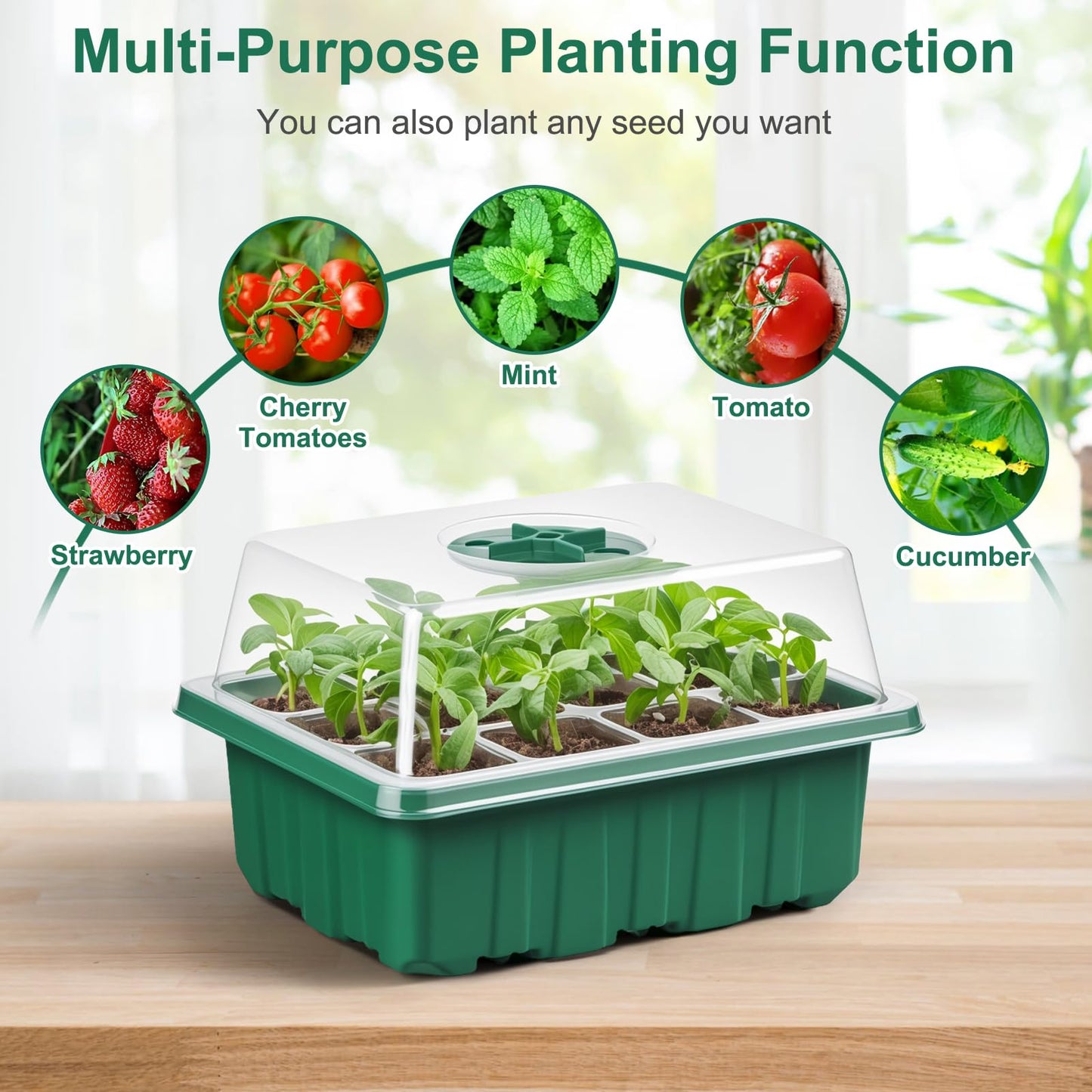 VPQZUPG 10 Pcks Seed Starter Tray 120 Cells Seed Starter Kit with Humidity Dome, Seed StartingTrays for Seed Seedling Planting Starter, Mini Greenhouse Plant Germination Trays（Green）