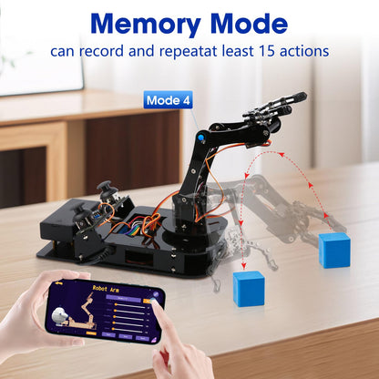 4DOF Robotic Arm Kit for Kids Compatible with Arduino IDE, Programming ESP32 Smart Robot Arm Building Kit STEM Educational Desktop Toy with Joystick and Web App Control for Children Ages 8+ and Adults