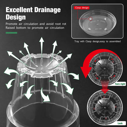 SUADEN 7.1 Inch Clear Acrylic Planter Pot with Tray,Orchid Pot with Drainage Holes,Side Holes for Hanging,Twist-Lock Saucer for Easy Moving, Transparent Containers for Indoor Plants Herbs