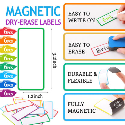 Tellegloww 6 Rolls 1/4" Magnetic Whiteboard Tape Set 33ft Magnetic Tape Roll Thin Strips Borders for Classroom Whiteboard with 48pcs Dry Erase Label for Classroom School Office Home Students (Black)