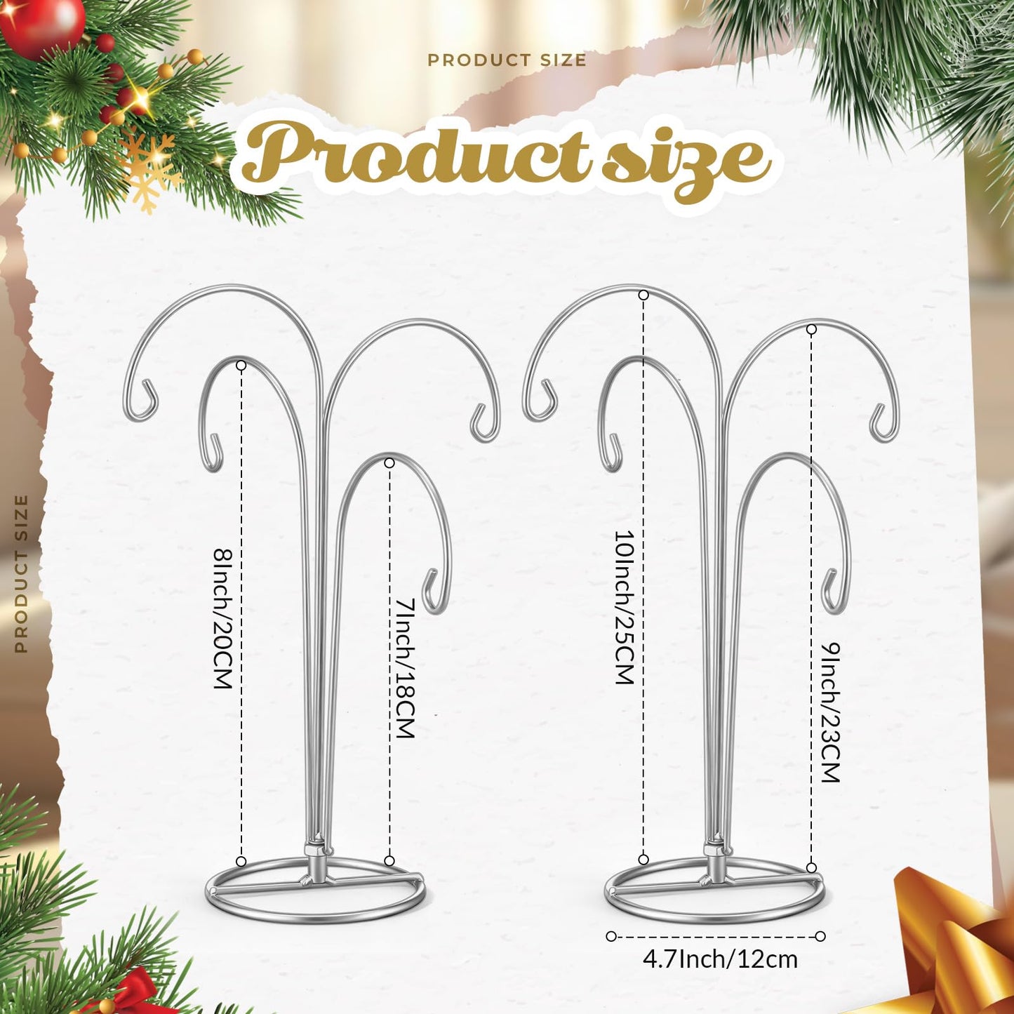 Otoolling 4 Arms Ornament Display Stand Holder 12 Inch Christmas Hanger Hook Dog Cat Glass Ball Bauble for Christmas Wedding Home Office Decoration(Silver)