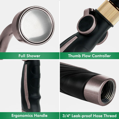 RESTMO Long Watering Wand, 24 Inches Gentle Soft Full Shower Sprayer Wand with Thumb Flow Control, Heavy Duty Metal Hose Wand for Hanging Baskets, Shrubs, Plants, Flowers, Garden and Lawn, Bronze