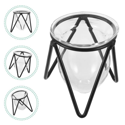 Garneck 6pcs Black Metal Stand Hydroponic Glass Flower Vases Set, Modern Small Desktop Plant Terrarium for Home Décor and Indoor Water Plants