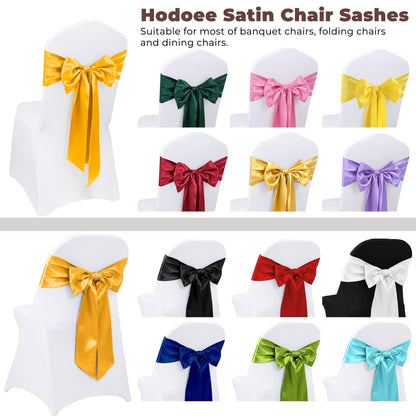 Hodoee 50 PCS Gold Satin Chair Sashes Bows Universal Chair Ribbon Ties Back Sash for Wedding Party Banquets Event Chair Cover Decoration(Gold, 7x108 inch)