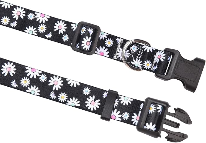 MarukoPet Dog Collar and Leash Set, Adjustable for Small Medium Large Dogs Puppy, Cute Design with Bohemia Floral Tribal Geometric Patterns Boys Girls Dog Collar(Black Daisy Set,XS)