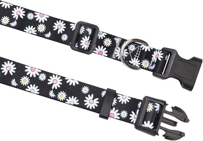 MarukoPet Dog Collar, Adjustable for Small Medium Large Dogs Puppy, Cute Design with Bohemia Floral Tribal Geometric Patterns Boys Girls Dog Collar(Black Daisy-S)