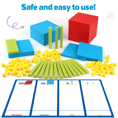 Torlam 131 PCS Base Ten Blocks for Math - Place Value Blocks, Plastic Base 10 Math Manipulatives 1st Grade, Math Counters, Math Cubes, Counting Cubes for Kids Kindergarten Math