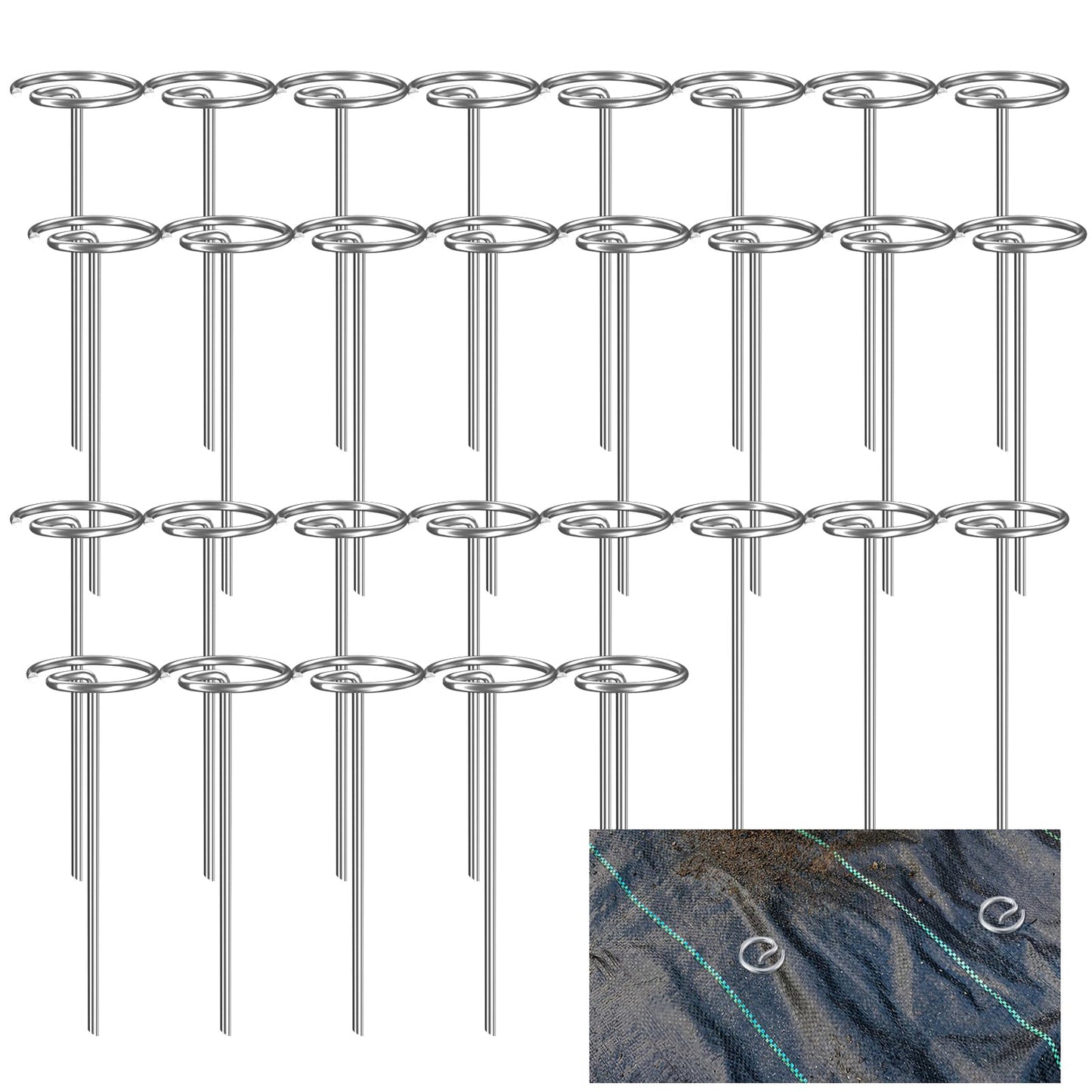60 Pcs 7 Gauge Thickened Landscape Staples, 6in Anti-Rust Galvanized Garden Stakes, Heavy Duty Landscape Circle Top Pins, Ground Cover Fabric Stakes for Securing Lawn Fabric Weed Barrier