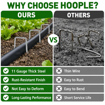 HOOPLE 100 Pack 6 Inch 11 Gauge Heavy Duty Galvanized Landscape Staples, Garden Stakes & Sod Pins for Securing Weed Barrier Fabric, Landscape Fabric, Hoses, Netting & Outdoor Decorations
