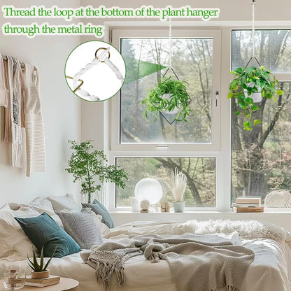 Koalaime Hanging Planters for Indoor Plants, 2 Set Self Watering Hanging Flower Pots, Modern Hanging Plant Baskets with Metal Plant Holder & 6.5 Inch Plastic Pots for Garden Home Decor (White)