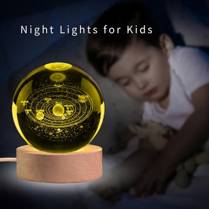 AOFEGRLT Solar System 3D Crystal Ball with LED Stand, Remote Control, 16 Colors Change, Galaxy Glass Sphere Lamp, Decorative Glass Ball Paperweight Gifts(80mm)