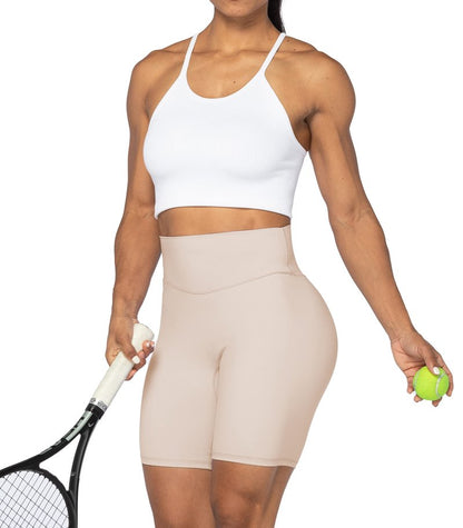 Sunzel 8" High Waist Biker Shorts for Women No Front Seam Soft Yoga Workout Gym Bike Shorts Tummy Control Squat Proof Beige
