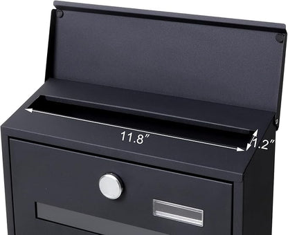 Locking Mailbox Wall Mounted Vertical- Jssmst mailboxes with Key Lock Large Capacity, Key Lock Drop Box Large Capacity with Galvanized Cover and Rust-Proof Metal, 13 x 11.8 x 4.1 Inch SM-HPB918