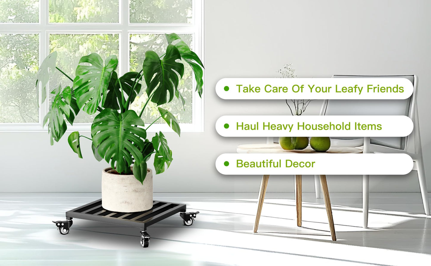 Zhongma 2 Pack 14" x14"x 3.5"H Square Plant Caddy with Wheels, Fully Assembled, Heavy Duty Construction, 300 Lbs Capacity, Load-Bearing Wheels with Brakes, No Installation Required