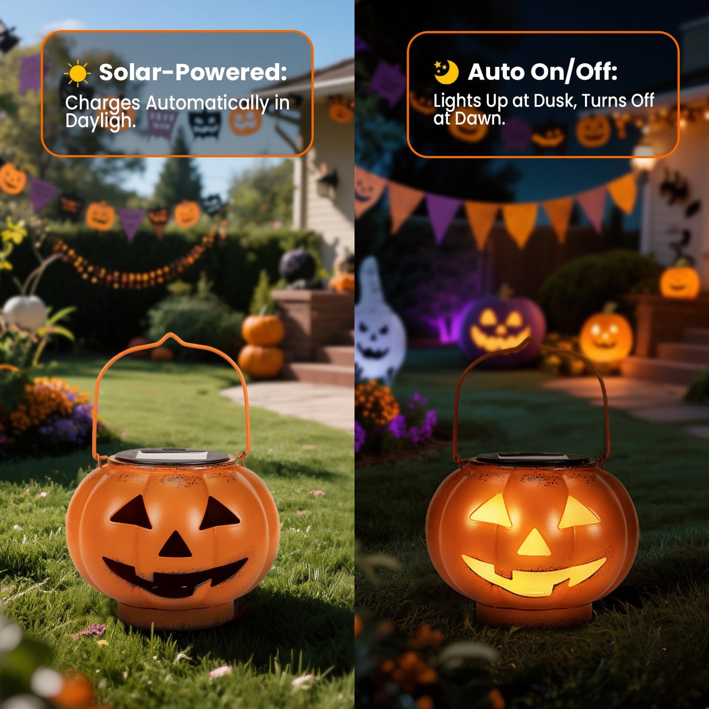 Halloween Pumpkin Solar Lanterns - Jack O Lantern Hanging Solar Light Waterproof for Yard, Patio, Garden,Spooky Decor Halloween Party Decorations