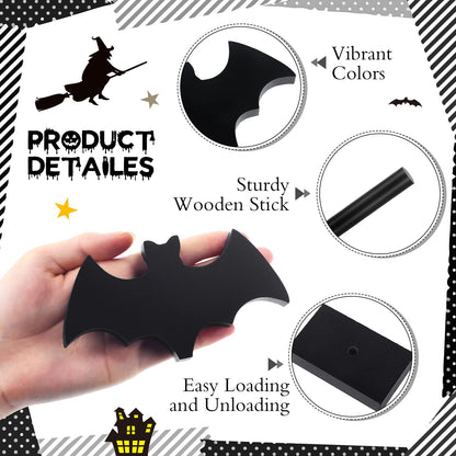 Shellwei 3 Pieces Halloween Wood Table Decor Bat Wooden Table Topper Sign Fall Tall Standing Wooden Centerpiece for Halloween Party Favor Home Room Decor(Black)