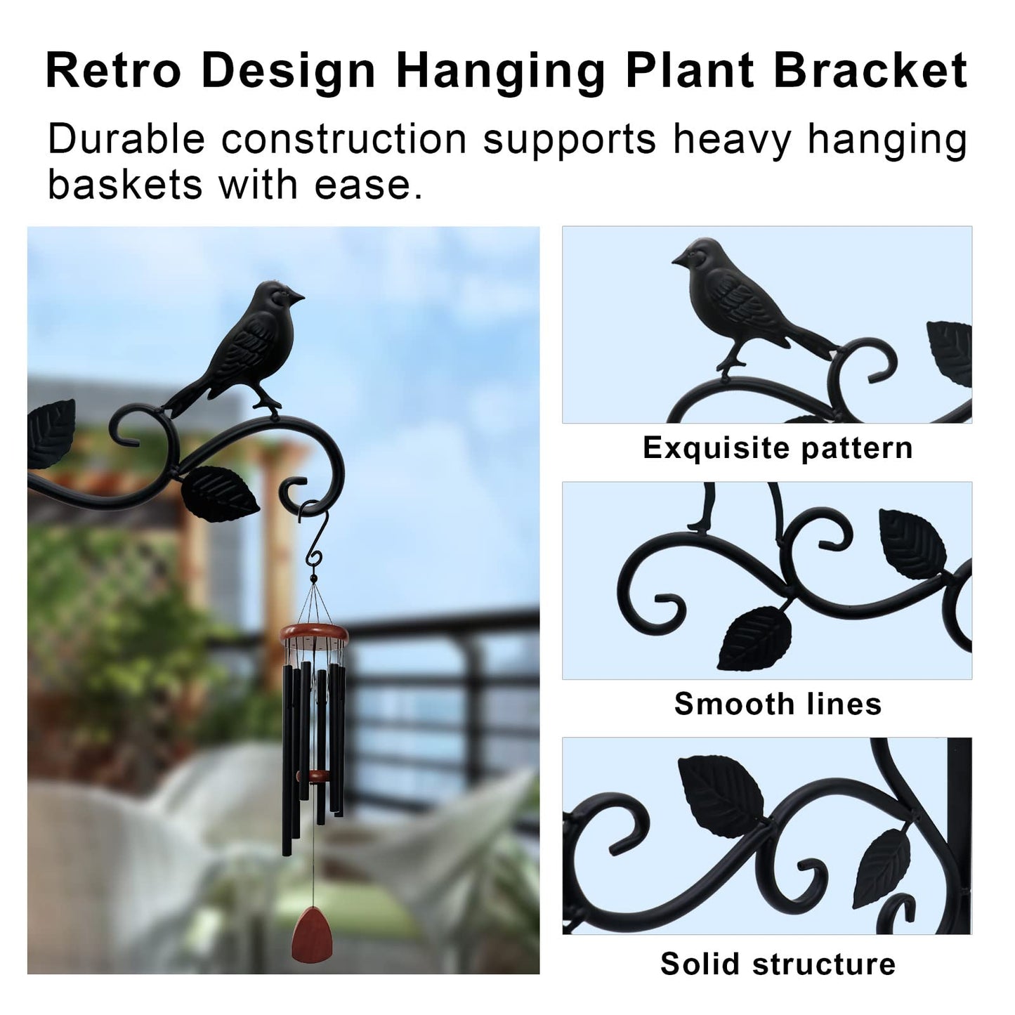 JIALAI HOME Hanging Plants Bracket 12" Bird Planter Outdoor Hooks Hangers for Flower Baskets Pot Bird Feeder Wind Chimes Lanterns Patio Garden Outdoor Indoor Metal Black, 4 Packs