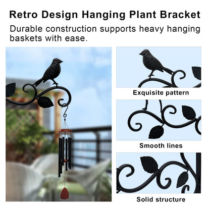 JIALAI HOME Hanging Plants Bracket 12" Bird Planter Outdoor Hooks Hangers for Flower Baskets Pot Bird Feeder Wind Chimes Lanterns Patio Garden Outdoor Indoor Metal Black, 4 Packs