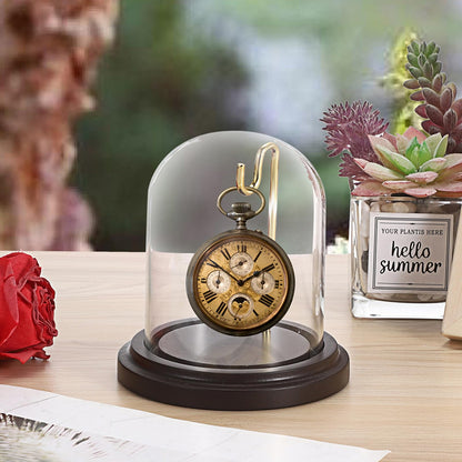 JUXYES 2 Pack Clear Watch Glass Display Dome Cloche With Hook, Dome Cloche with Hook with Wooden Base, Glass Dome Cloche Bell Terrarium Jar Cloche Bell Jar Display for Watch Ornaments