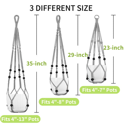 IDEEEPAN Macrame Plant Hanger - Fits 4 to 13 inches Pots for Indoor Outdoor, 35"/29"/23" Different Sizes Set, Gray (POTS NOT Included)