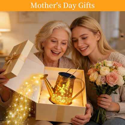 YJFWAL Solar Watering can with Lights, Unique Gifts for Mom Grandma Women Birthday, Waterproof Gardening Gifts Watering Can with Cascading Lights Outdoor Decor for Garden Patio Yard Pathway Backyard