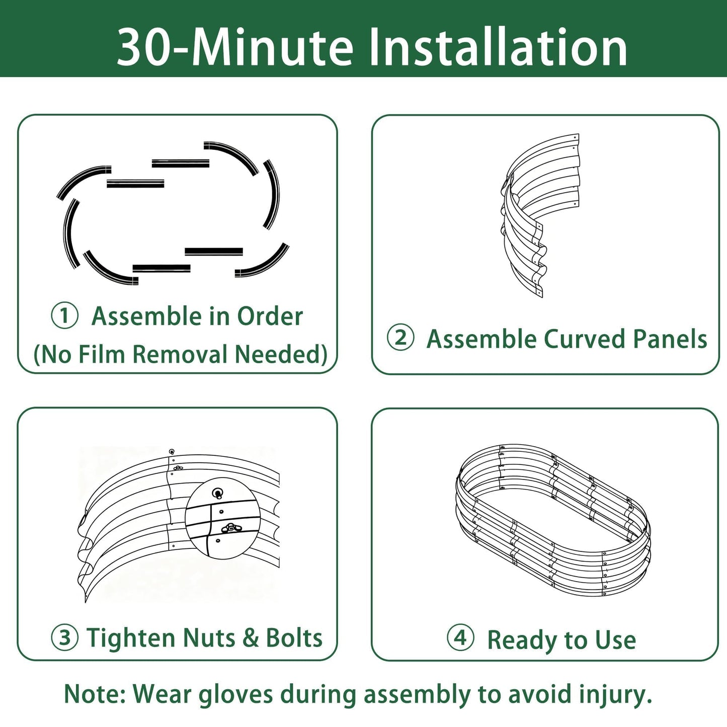 Gartist 2 Pack Raised Garden Bed Kits, 4x2x1FT Green Oval Galvanized Outdoor Planter Beds, Easy Assembly Metal Raised Bed for Vegetables, Flowers & Herbs