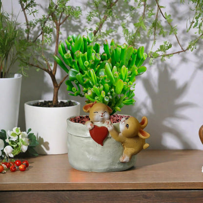 Kuandmo 4 inch Small Succulent Plant Pot with Drainage - Funny Rabbit Design Garden Flower Pot - Cute Bunny Planter for Indoor Home Decor for Unique Cactus Plant Lovers (Green)