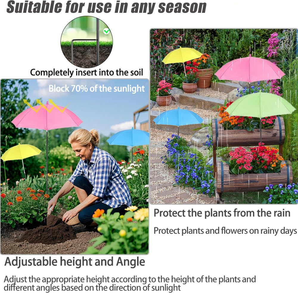 Vorriop Upgraded 6pcs Plant Umbrellas for Outdoor Plants，Garden Beds Shade，Adjustable Height Provides Shade for Potted to Protect Their Flowers from Intense Sunlight and Rain