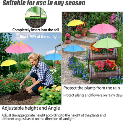 Vorriop Upgraded 6pcs Plant Umbrellas for Outdoor Plants，Garden Beds Shade，Adjustable Height Provides Shade for Potted to Protect Their Flowers from Intense Sunlight and Rain