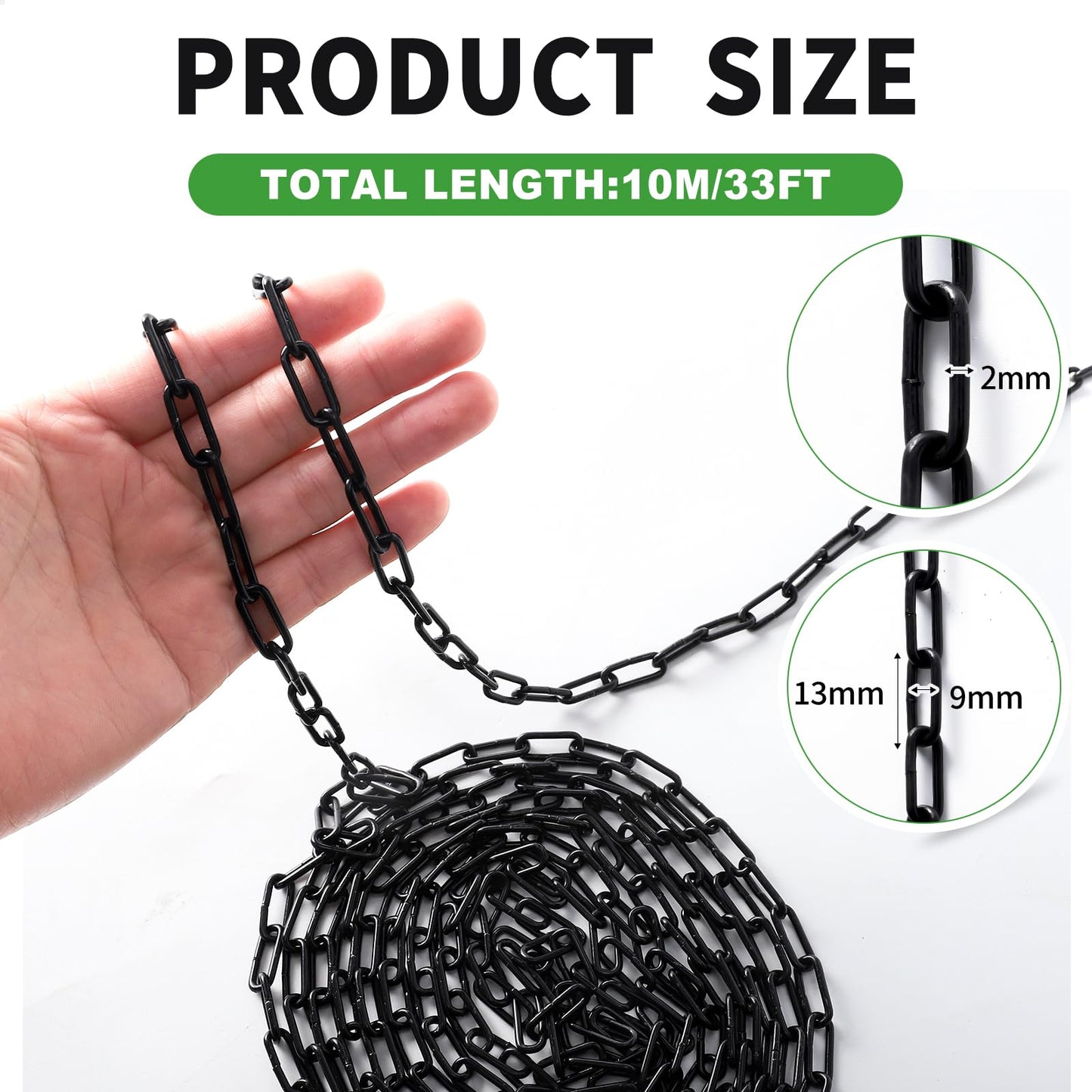 33 ft 1/12" Metal Hanging Chains Fixture Chain Decorative Chain Light Duty Chain Utility Chains for Hanging Plants, Basket, Light Fixture, Chandelier, Lamp (2mm 33ft)