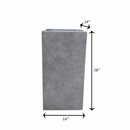 28" H Square Natural Concrete/Fiberglass Indoor Outdoor Modern Seamless Tall Planter