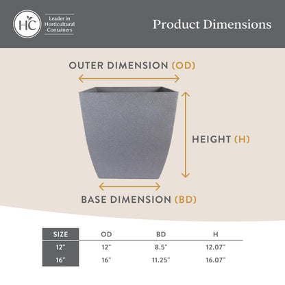 The HC Companies Santa Fe Square Self-Watering Pot - Lightweight Plastic Planter for Herbs & More - Durable Plant Pots for Indoor Plants & Outdoor Plants (12" Black Sand, Pack 1)