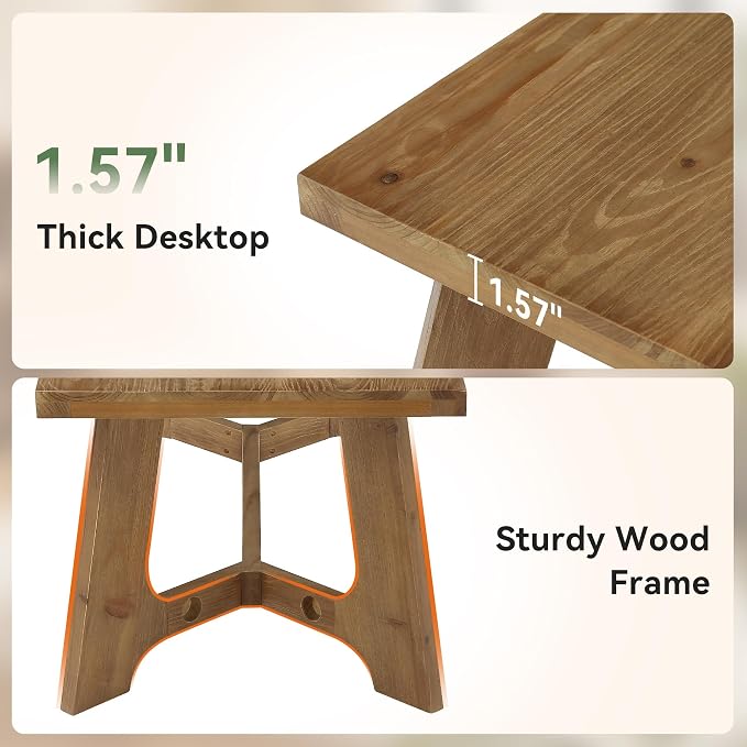 Solid Wood Coffee Table, 47-Inch Rectangle Coffee Table for Living Room, Farmhouse Accent Low Tea Tables for Home, Office, Brown