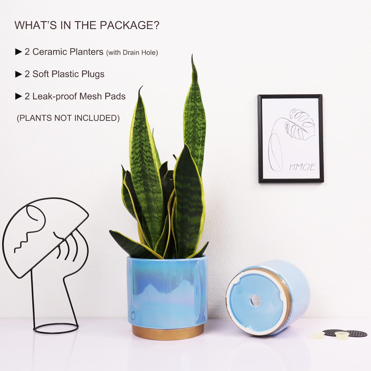 YFFSRJDJ Ceramic Flower Plants Pots Planter with Drainage Hole, 6.0 inch+5.0 Inch. Indoor-Outdoor Large Round Succulent Orchid Pot Set (Blue)