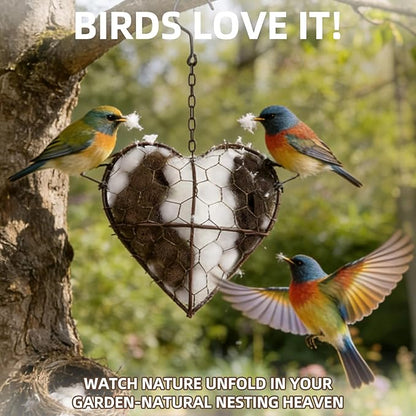 Handmade Alpaca Fiber Bird Nesting Heart - Refillable Bird Nesting Material Holder with Alpaca Wool for Bird Nesting - Outdoor Garden Dispenser & Nesting Material for Wild Birds (1 Set)
