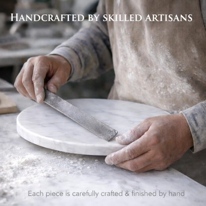 KC KULLICRAFT 11-Inch Round Marble Cheese Board – Solid White Natural Stone Cutting Board & Charcuterie Serving Tray with Non-Slip Feet, 0.5” Thick, Easy to Clean.