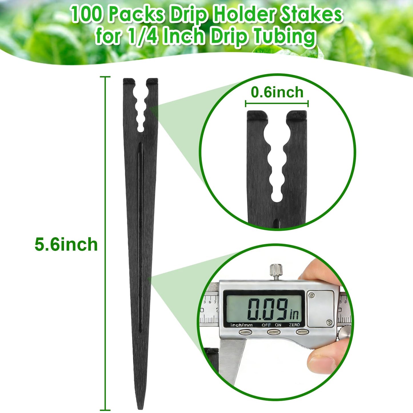 Kepmix 100 Pieces Drip Irrigation Support Stakes for 1/4 Inch Tubing, Plastic 1/4'' Drip Tube Holder Stakes for Irrigation Hose Emitter Support Garden Greenhouse Drip Supplies, 5.6-Inch Long