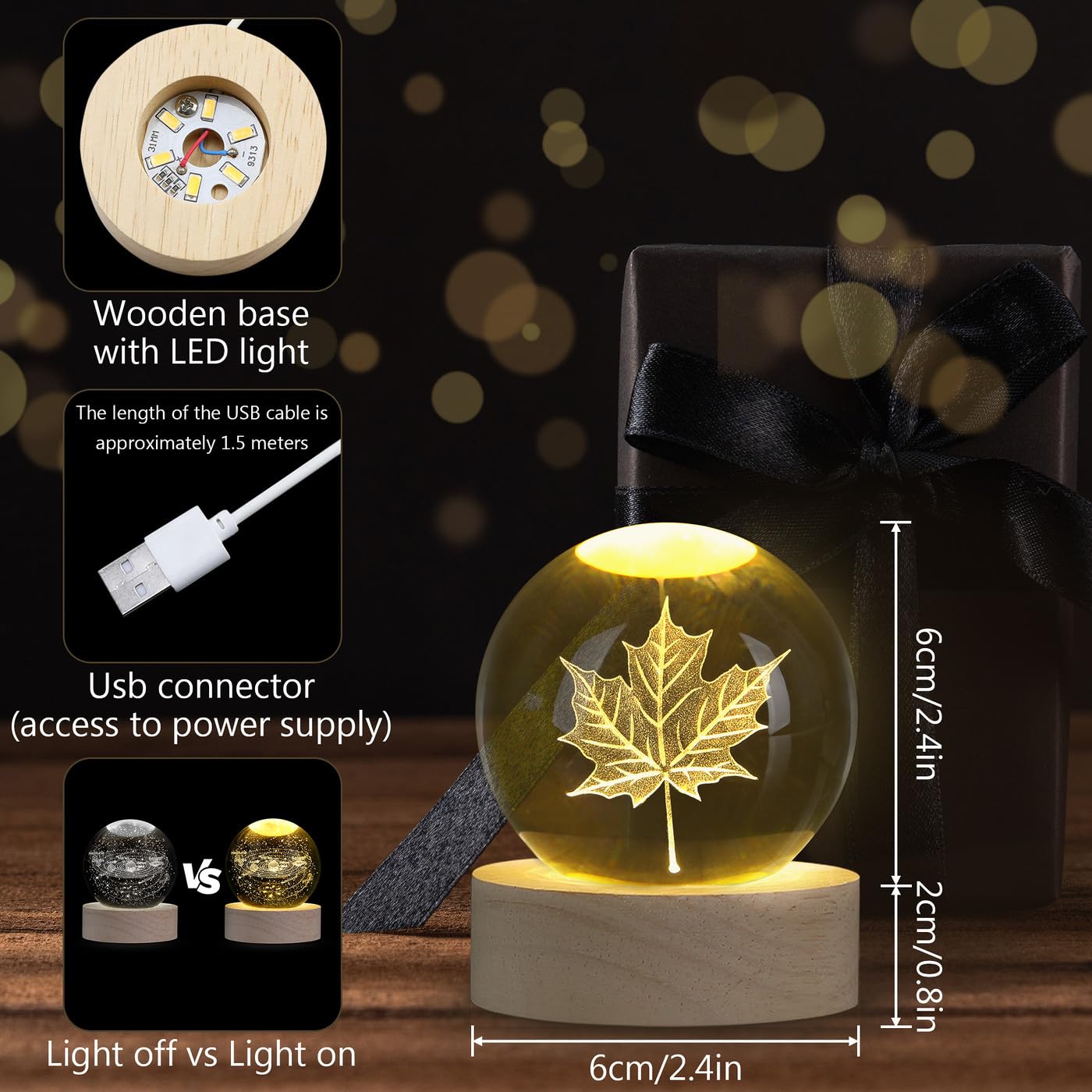 MAIBAOTA Fall Decorations for Home Fall Leaves Autumn Room Kitchen Home Decor 2.4 Inches Crystal Ball Glass Figurines Sphere