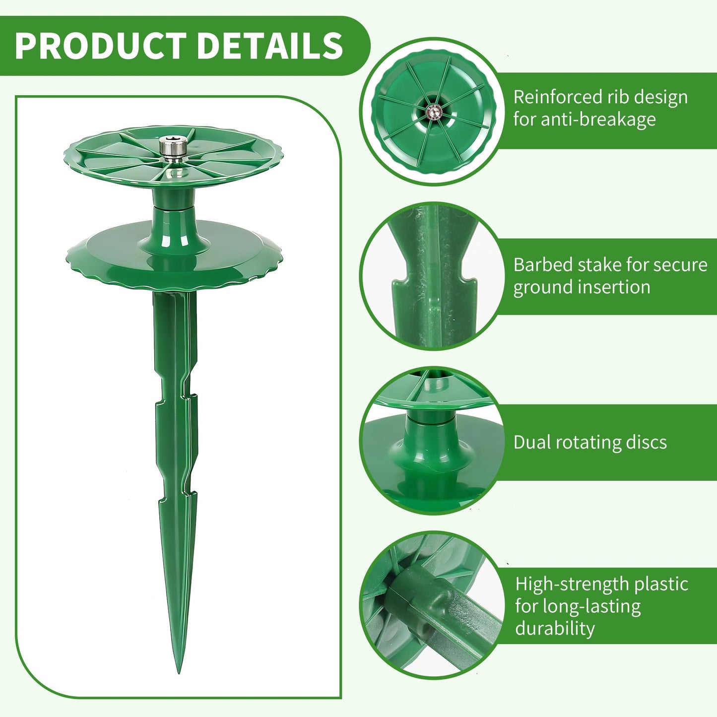 4 Pack 10 Inch Garden Hose Guide Stakes, Upgraded Reinforced Disc, Rotatable Double-Disk Sun Protection Heavy-Duty Plastic Stake, Hose Guard for Yard, Lawn & Flower Bed Landscaping(Green 4Pcs)