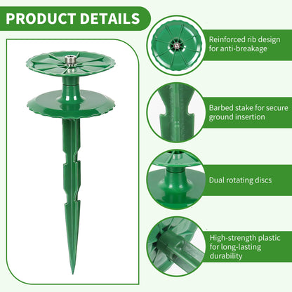 4 Pack 10 Inch Garden Hose Guide Stakes, Upgraded Reinforced Disc, Rotatable Double-Disk Sun Protection Heavy-Duty Plastic Stake, Hose Guard for Yard, Lawn & Flower Bed Landscaping(Green 4Pcs)
