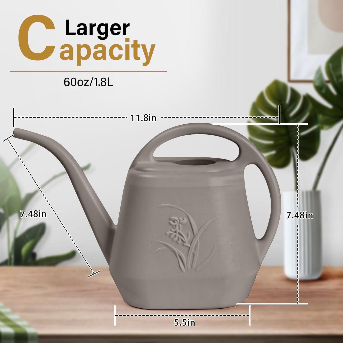 ZXJ Plant Watering Can - for Indoor and Outdoor Home Garden Plants - with Long Spout - Coffee Color - 1/2 Gallon