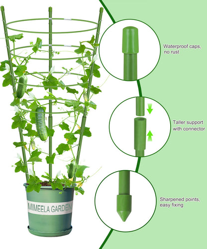 Mimeela 4 Pack Garden Plant Support Tomato Cage, Upgrade 36'' Trellis for Climbing Plants, Plant Trellis Kits with 4 Self Watering Spikes and 20 Plant Clips (36'') (Upcage-4T-23)